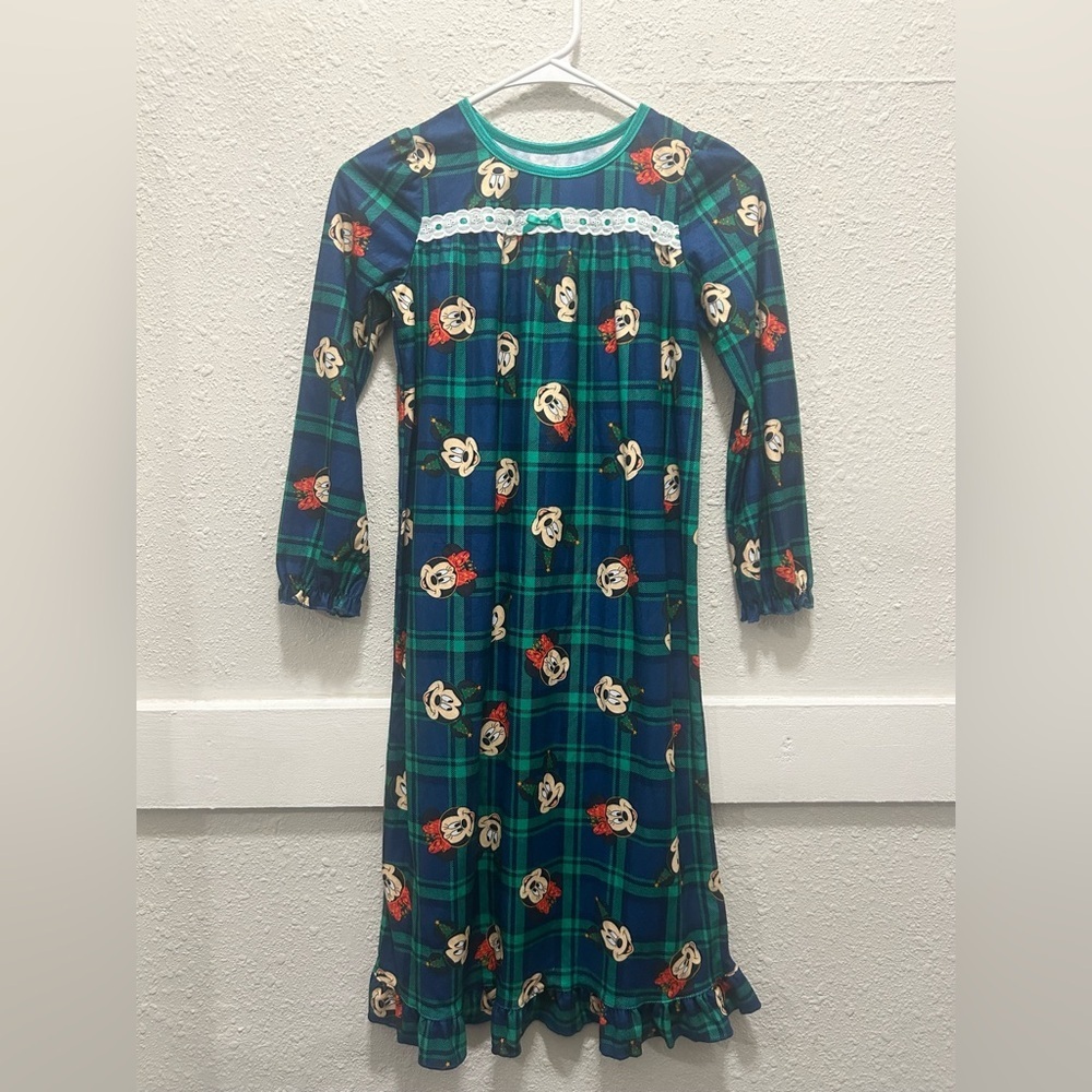 Disney Minnie Mouse Blue and Green Christmas Nightgown Size 8